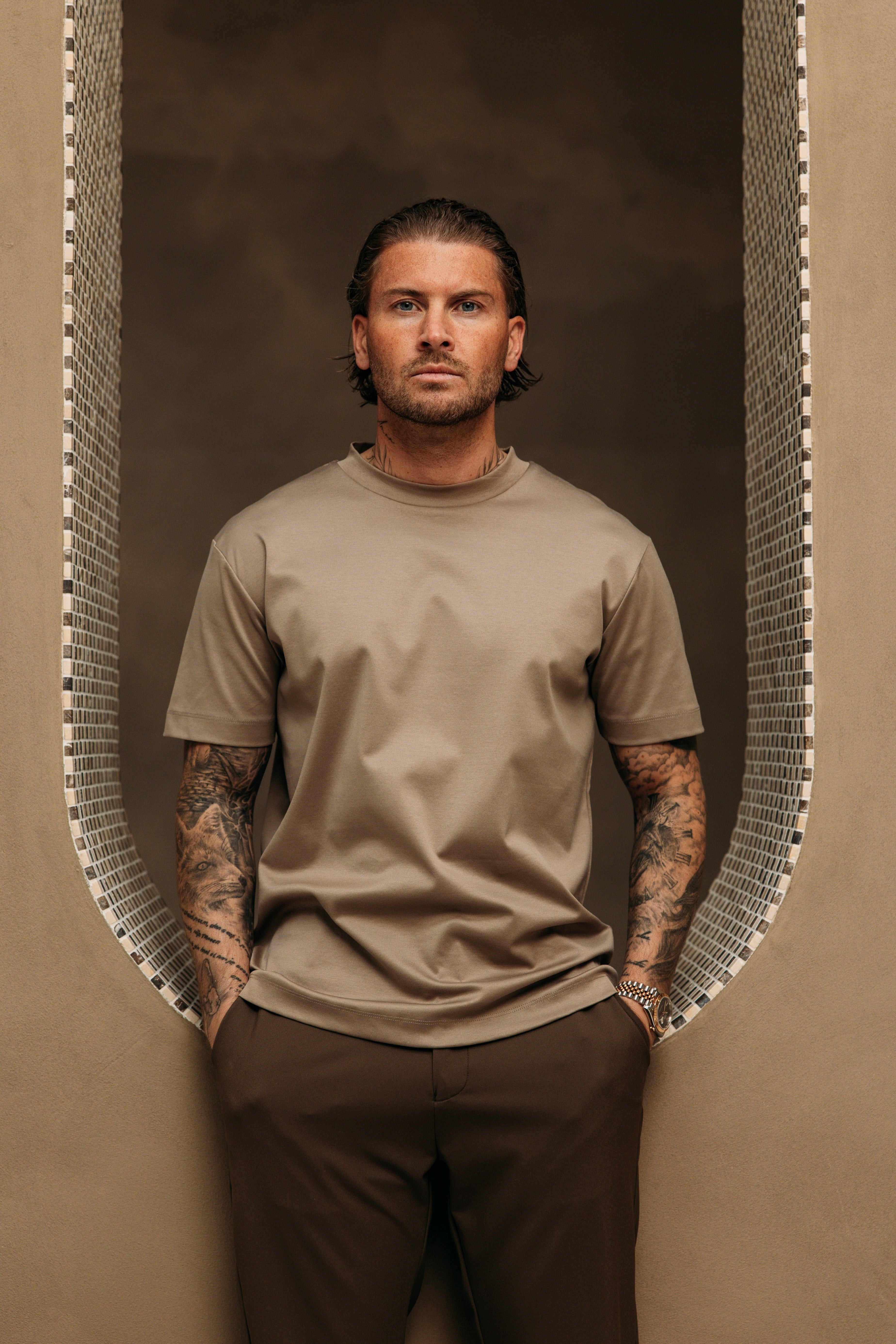 Heren - Double Mercerized T-shirt - Taupe