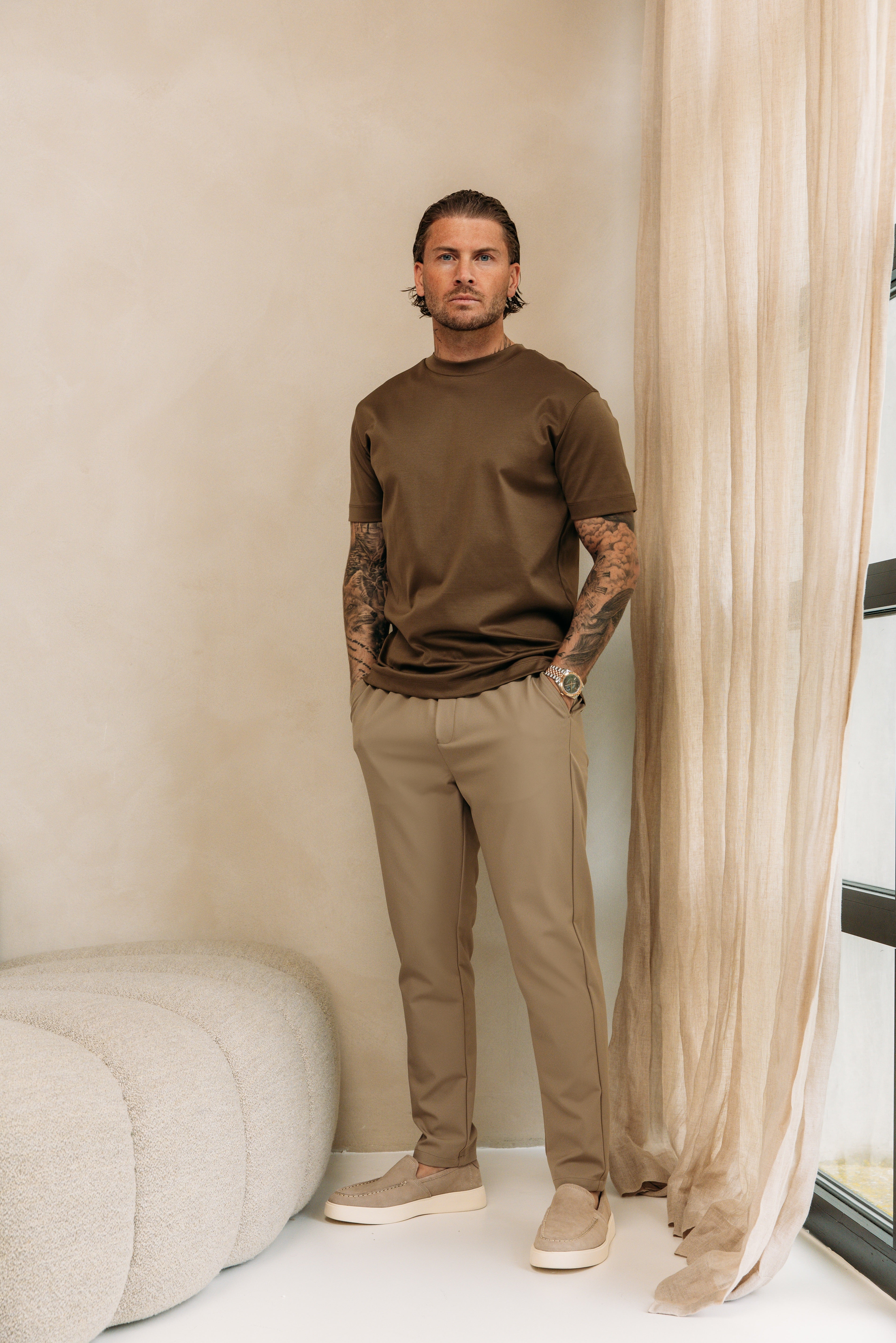 Heren - Double Mercerized T-shirt - Desert Brown