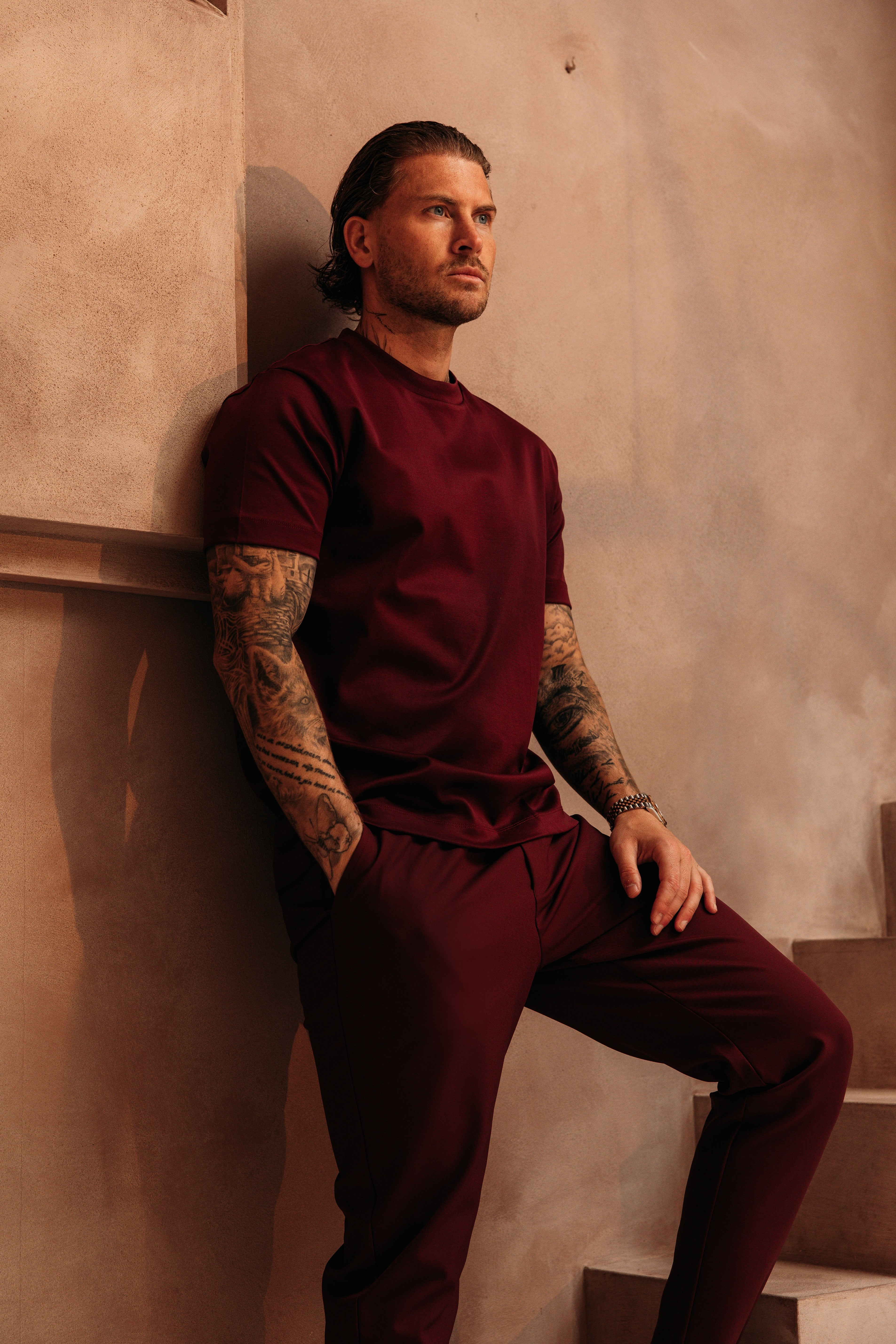 Heren - Double Mercerized T-shirt - Burgundy