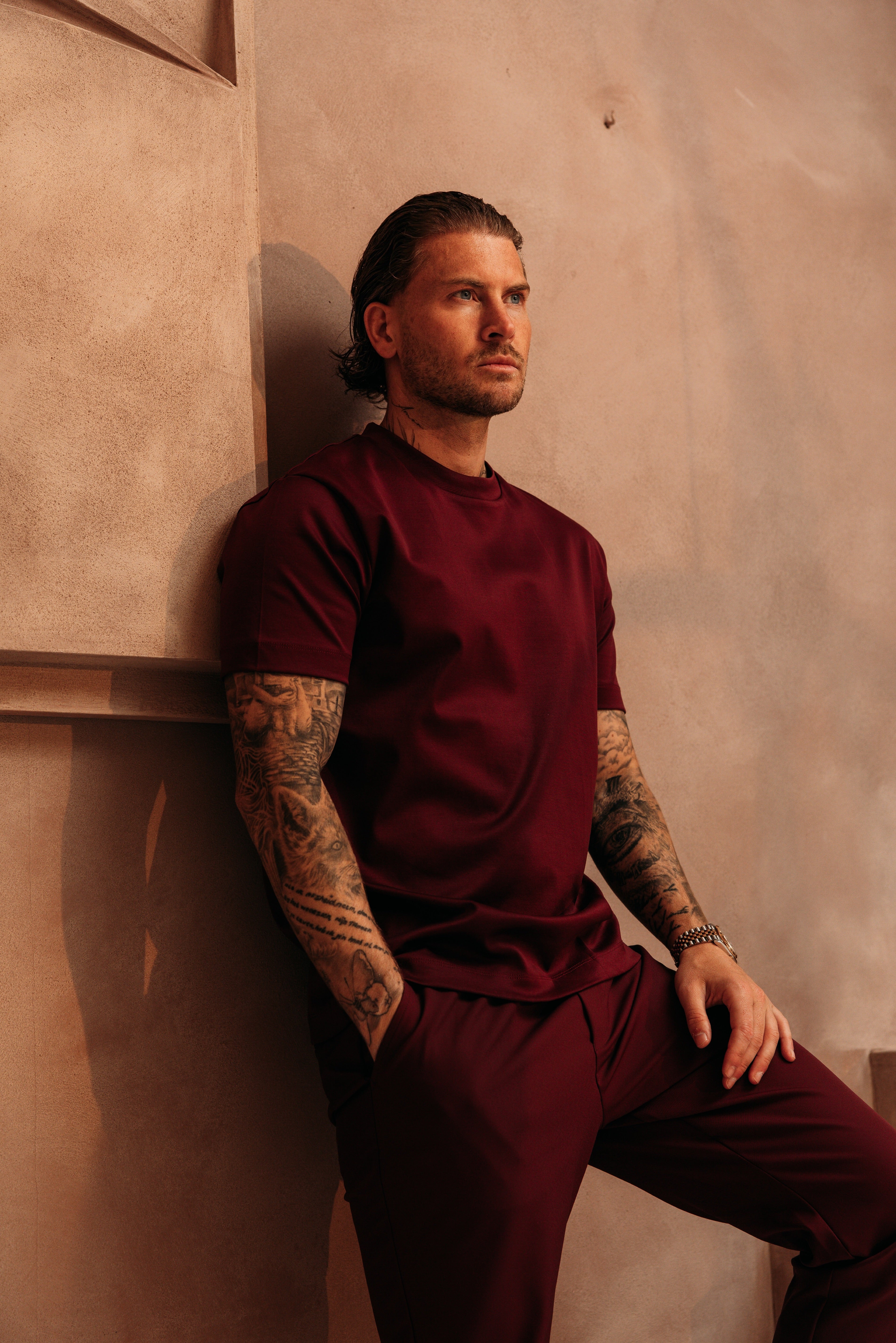 Heren - Double Mercerized T-shirt - Burgundy