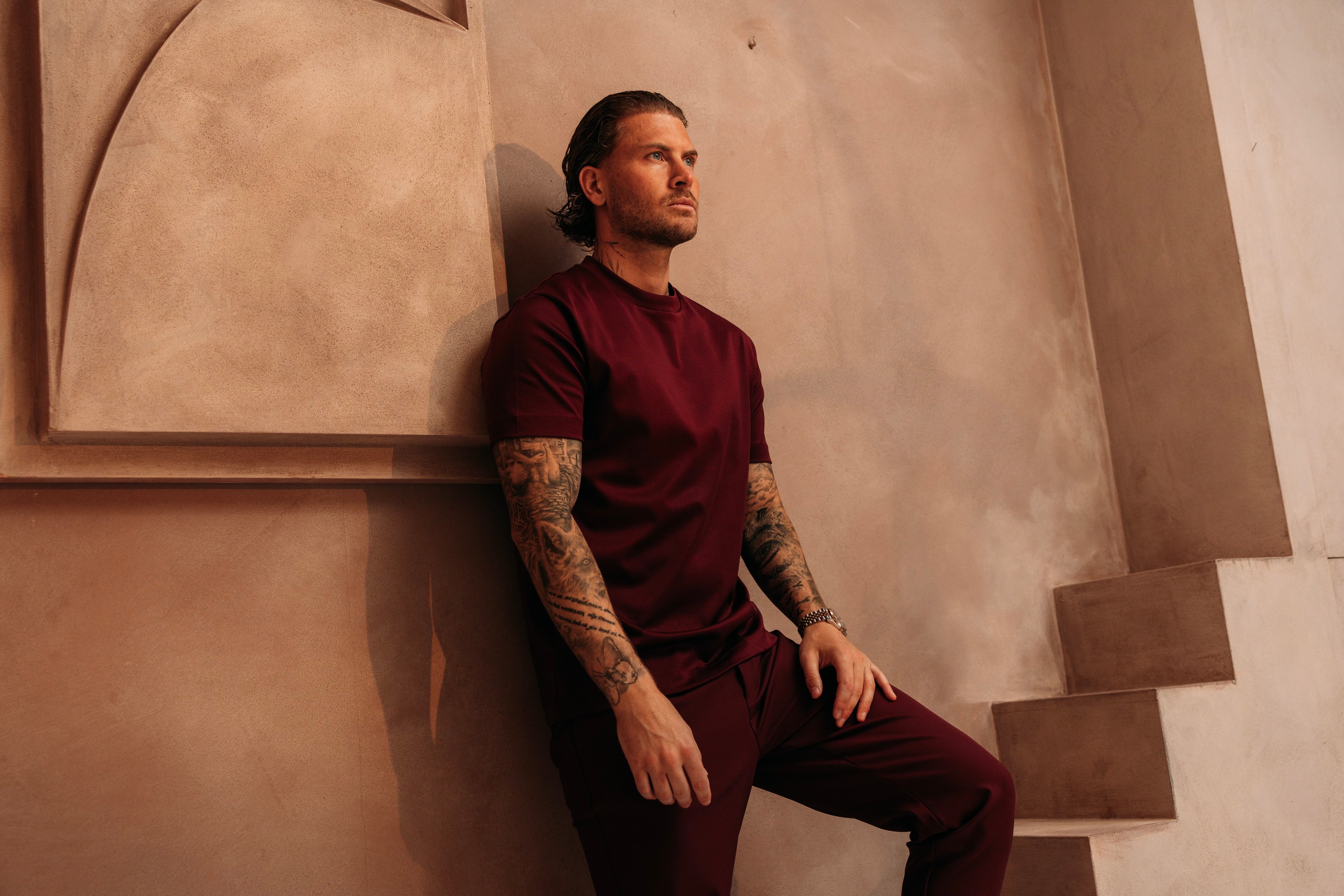 Heren - Double Mercerized T-shirt - Burgundy
