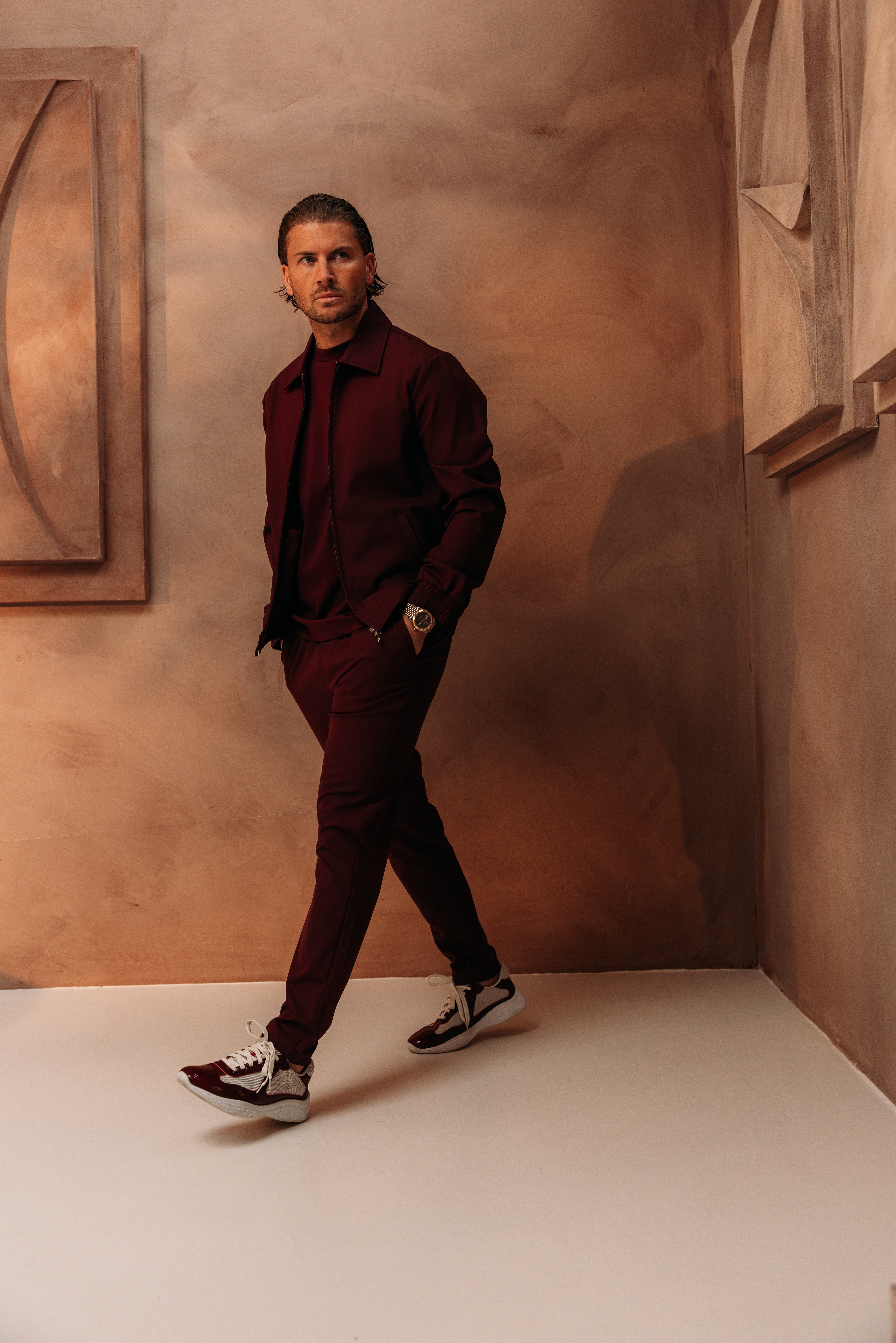 Heren - Premium Tech Suit - Burgundy
