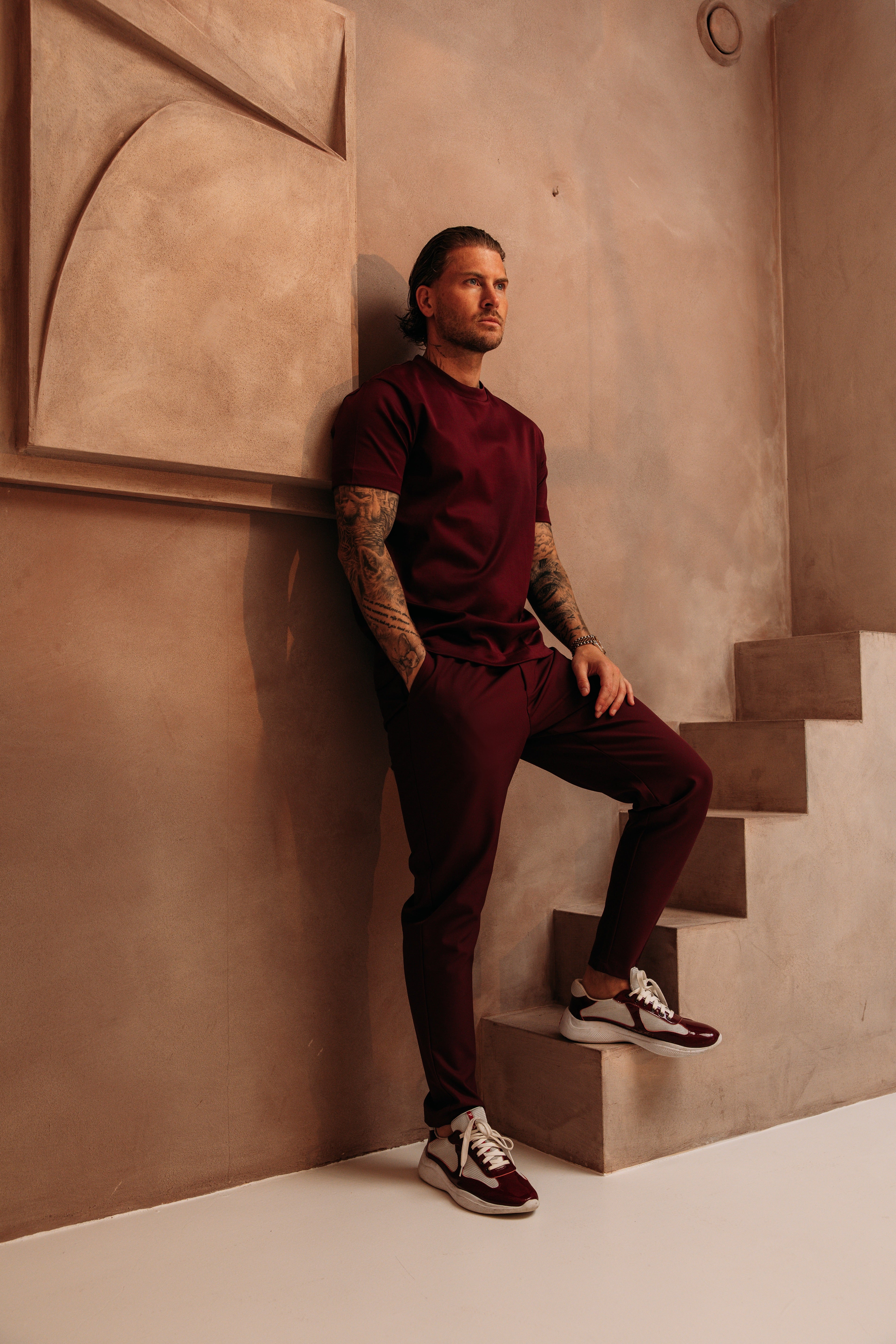 Heren - Double Mercerized T-shirt - Burgundy