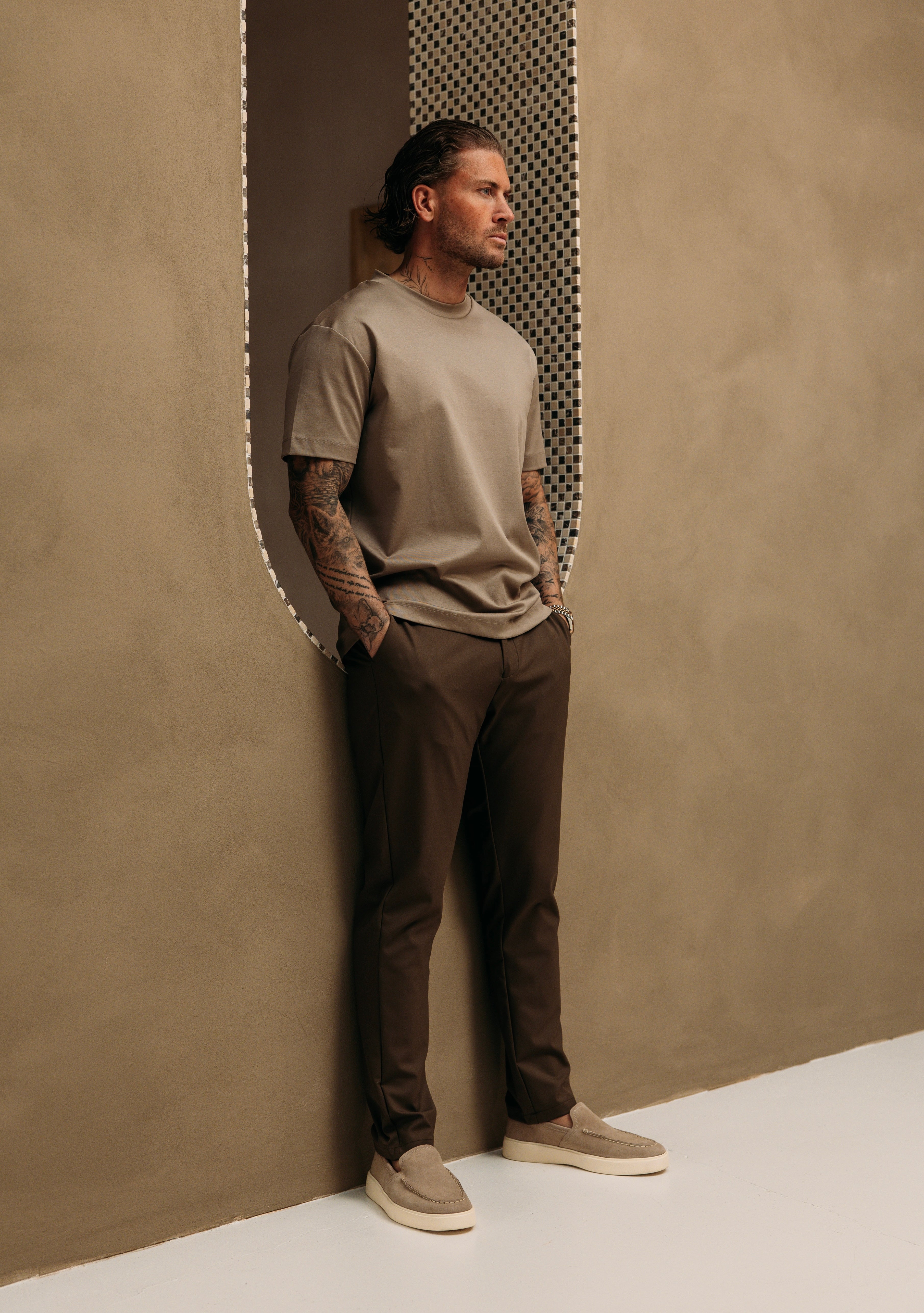 Heren - Double Mercerized T-shirt - Taupe