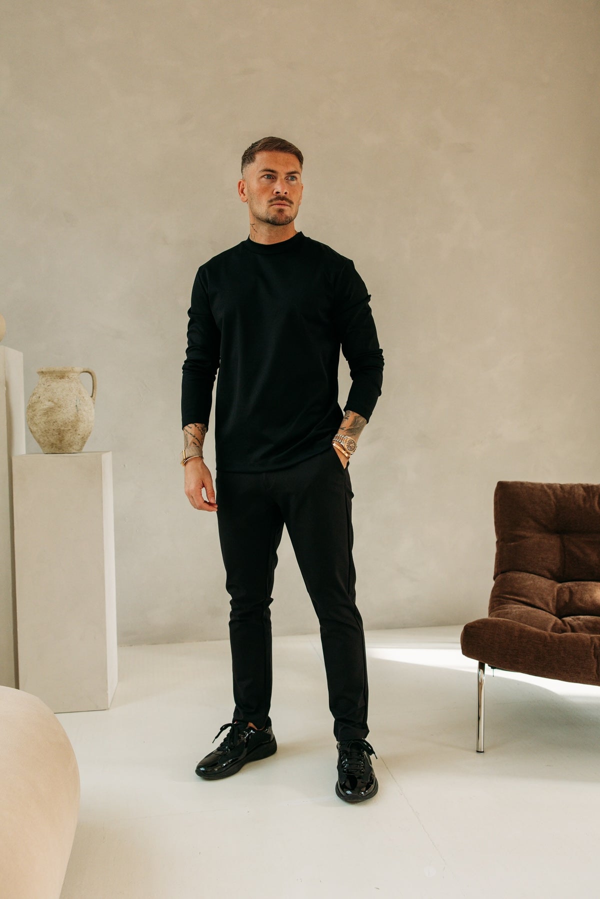 HEREN - Double Mercerized Longsleeve - Black