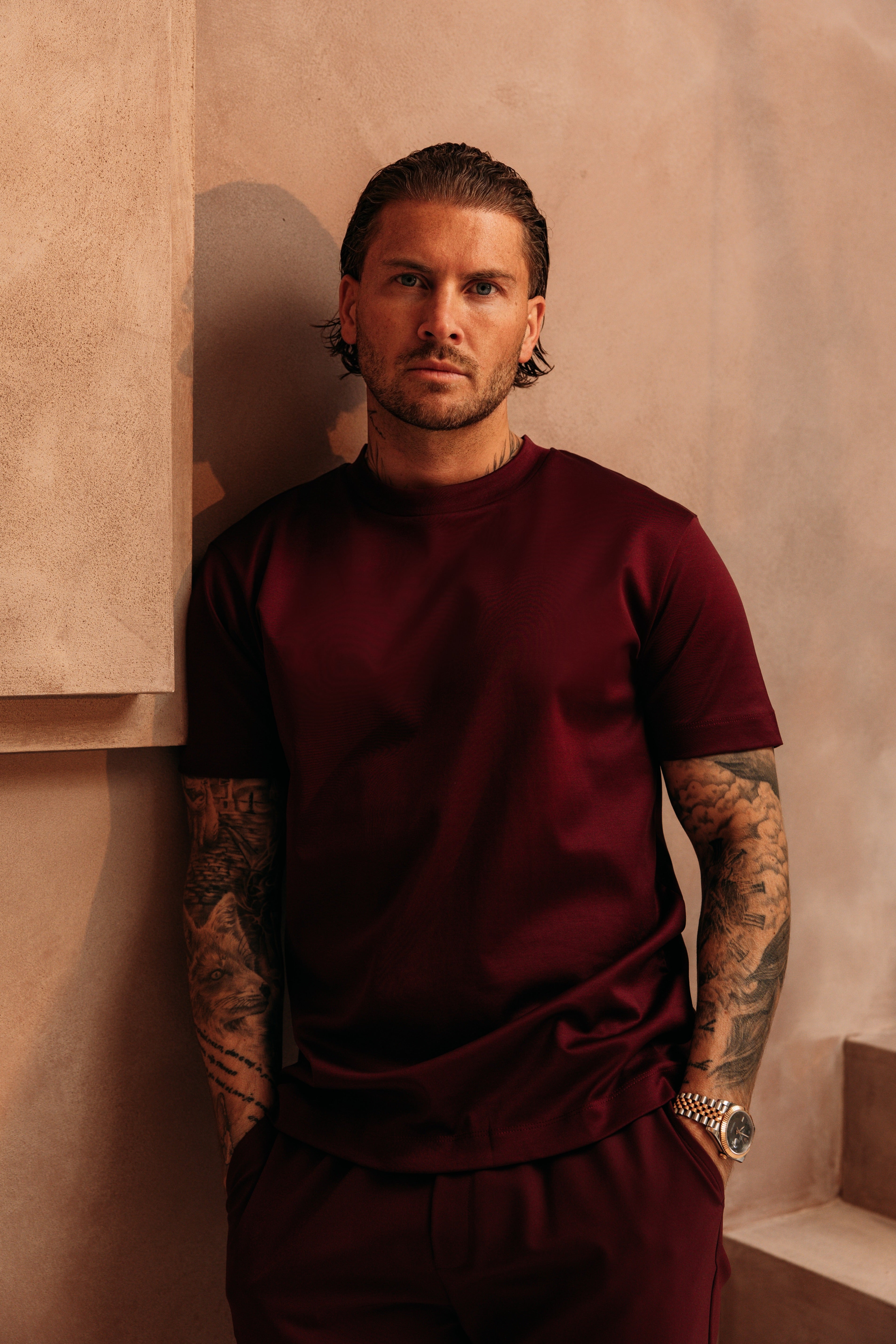 Heren - Double Mercerized T-shirt - Burgundy