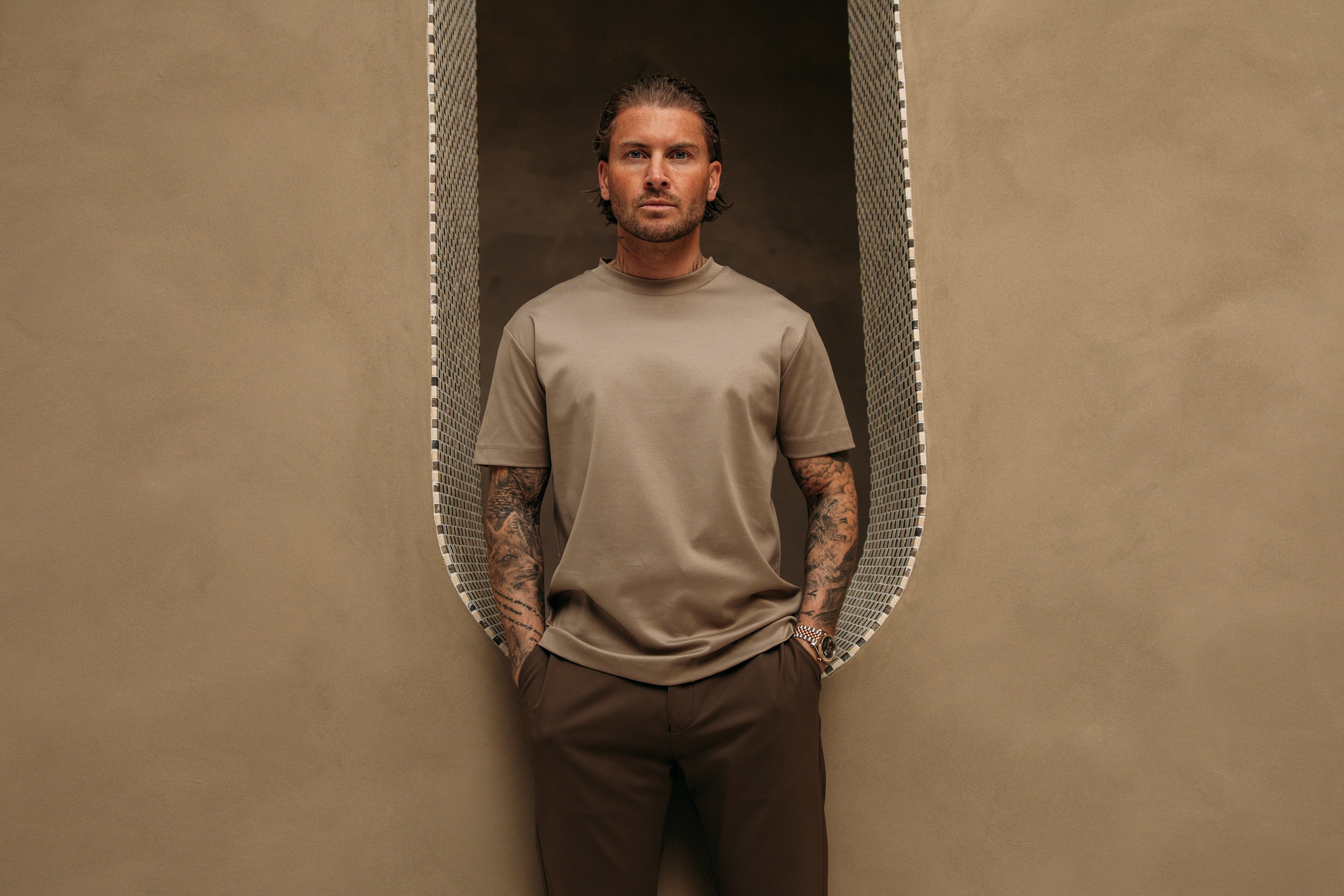 Heren - Double Mercerized T-shirt - Taupe