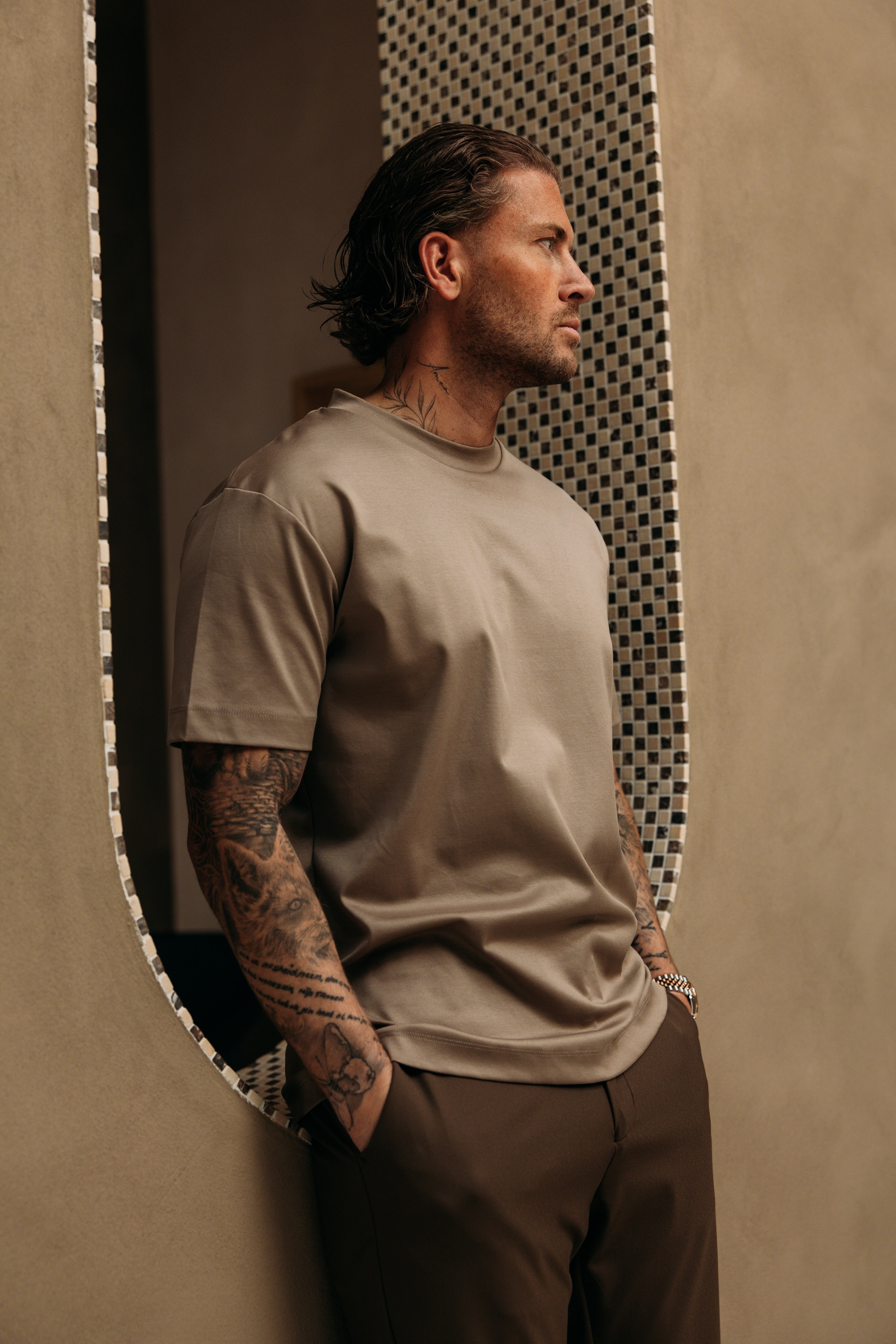 Heren - Double Mercerized T-shirt - Taupe