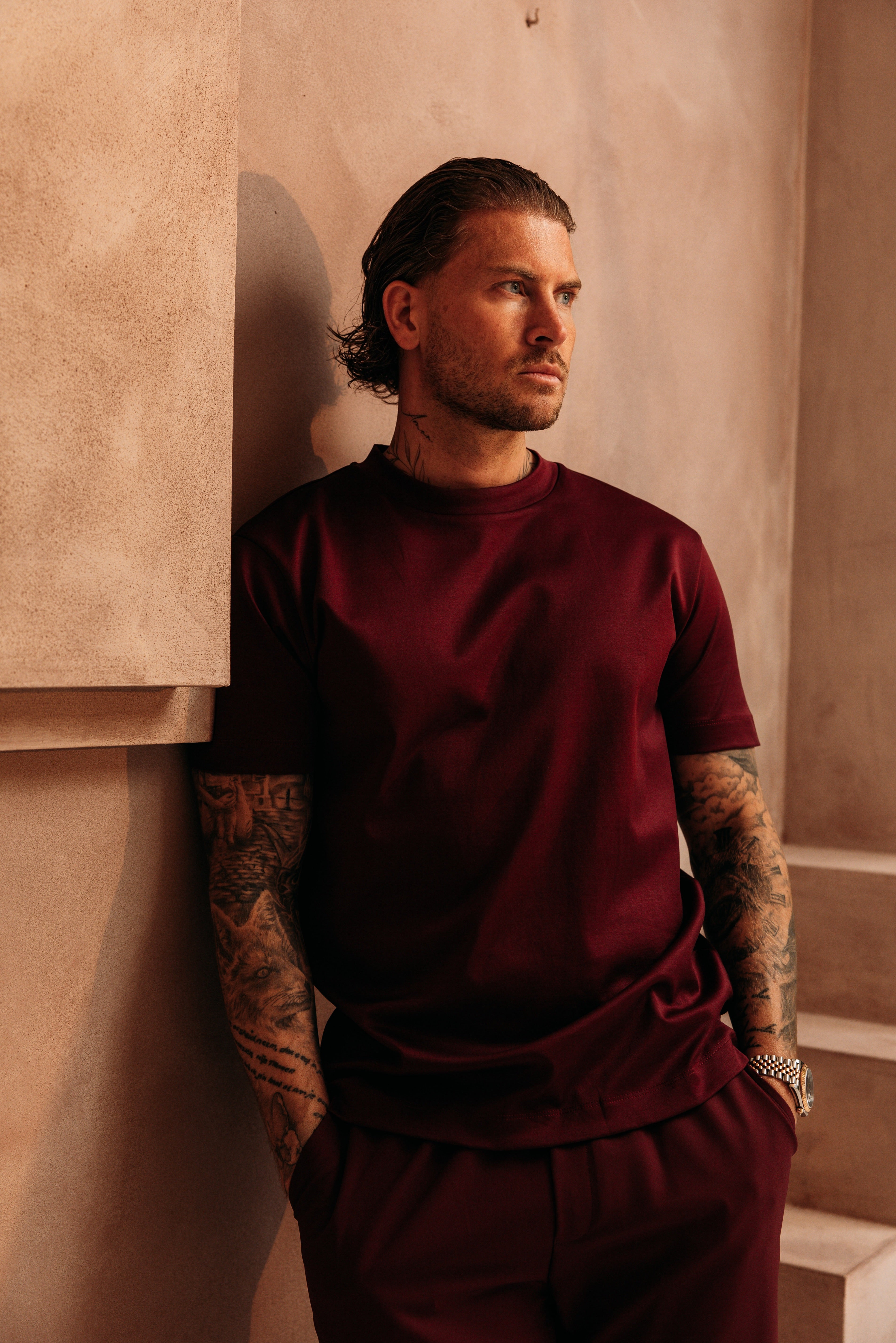Heren - Double Mercerized T-shirt - Burgundy