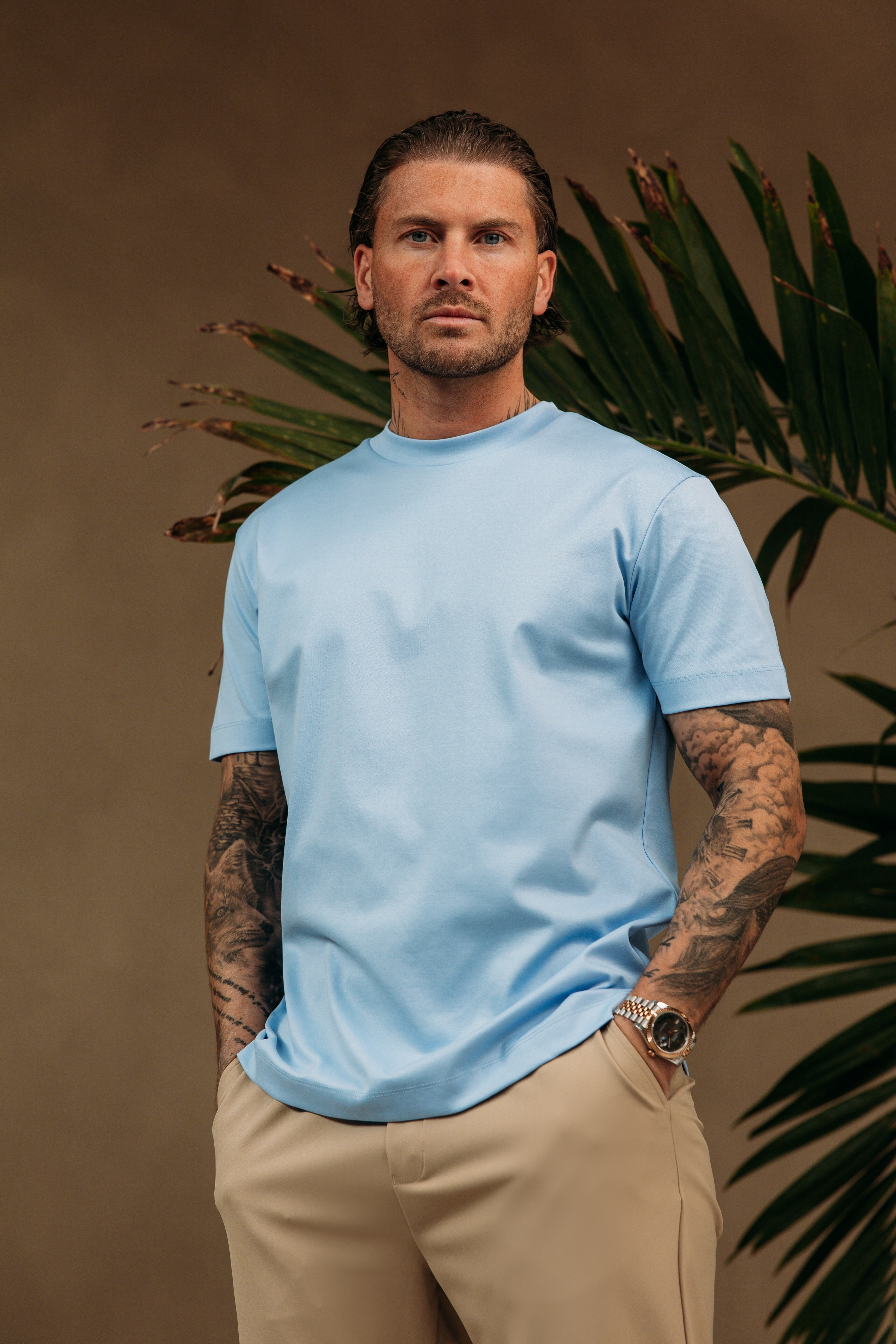 Heren - Double Mercerized T-shirt - SkyBlue