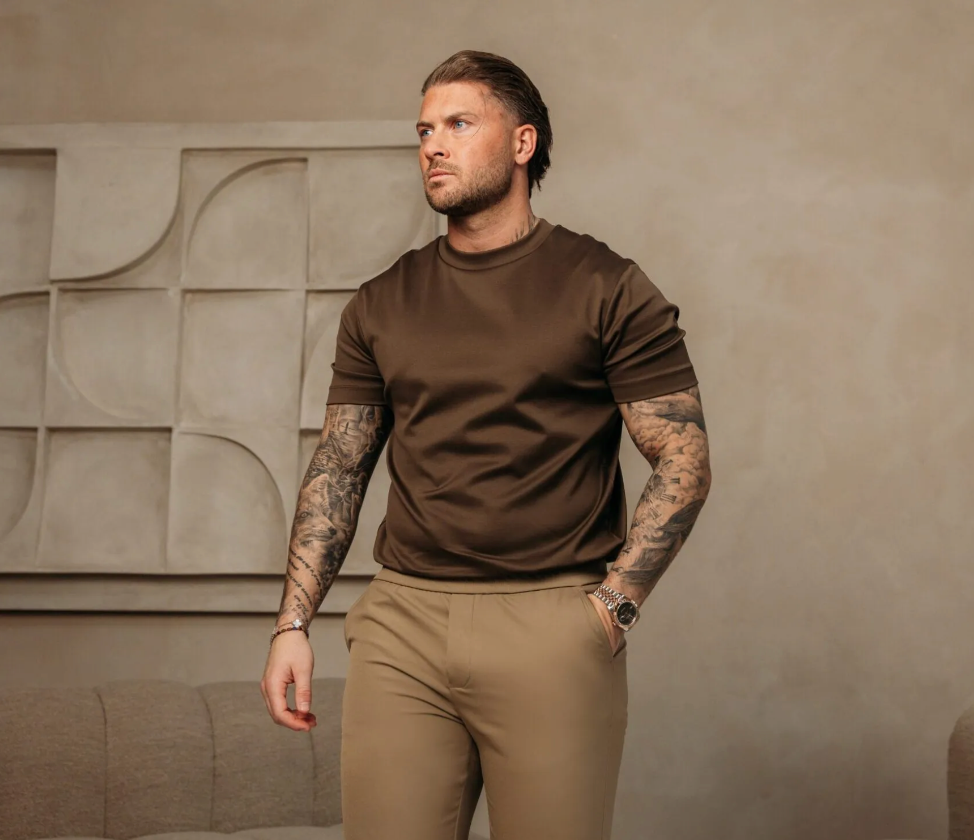 Heren - Double Mercerized T-shirt - Choco Coffee