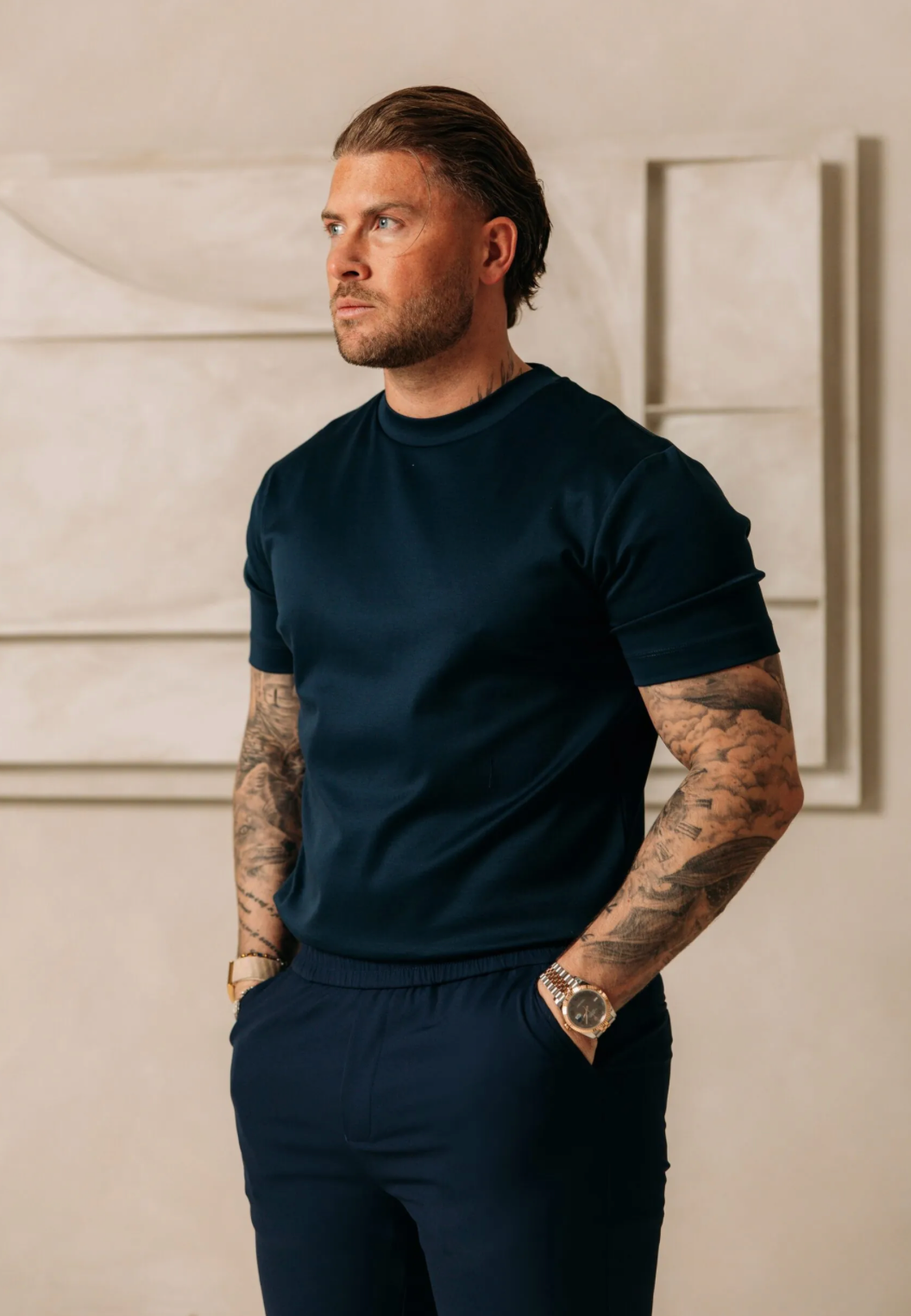 Heren - Double Mercerized T-shirt - Navy